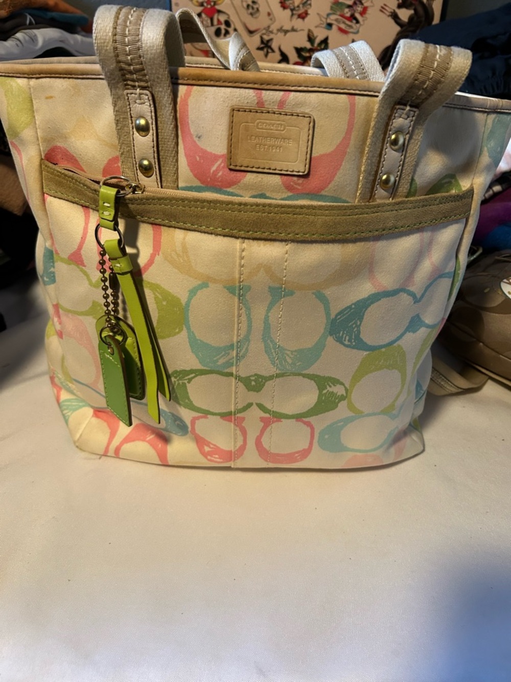 Coach Y2K Vintage Hampton Pastel Signature Scribble Tote